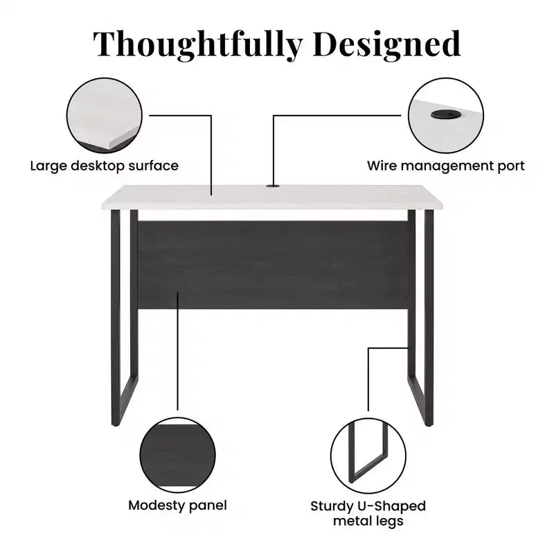 TUYOHW Bureau pour Adolescents, Plateau Spacieux avec Hauteur Réduite & Gestion des Câbles, Bureau d'Étude Bicolore avec Pieds en Métal en U pour Chambre Dortoir