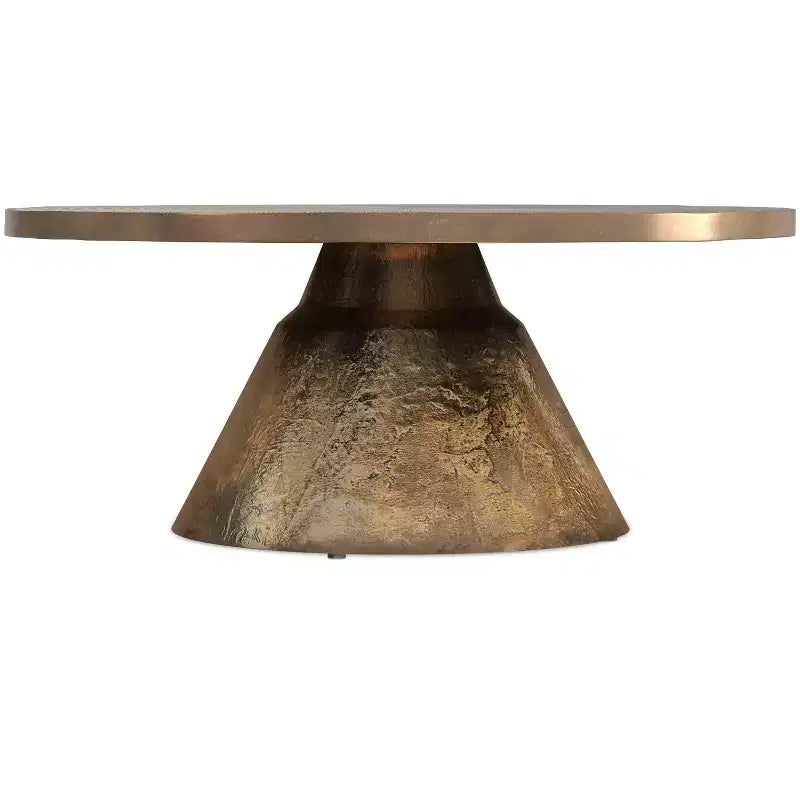 Table basse contemporaine ronde Alyssa de 36 pouces de large en fonte d'aluminium laiton vieilli, entièrement assemblée
