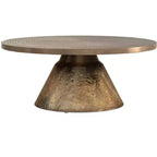 Table basse contemporaine ronde Alyssa de 36 pouces de large en fonte d'aluminium laiton vieilli, entièrement assemblée