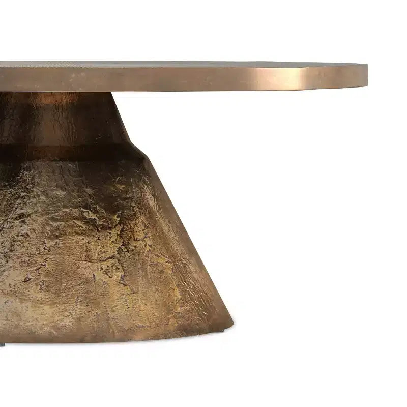 Table basse contemporaine ronde Alyssa de 36 pouces de large en fonte d'aluminium laiton vieilli, entièrement assemblée