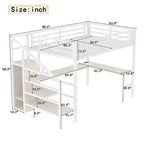 Lit mezzanine Bellemave Queen avec LED, bureau en L et port USB, lit mezzanine en métal avec armoire et étagère réglable pour enfants, adolescents et adultes