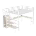 Lit mezzanine Bellemave Queen avec LED, bureau en L et port USB, lit mezzanine en métal avec armoire et étagère réglable pour enfants, adolescents et adultes
