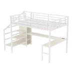 Lit mezzanine Bellemave Queen avec LED, bureau en L et port USB, lit mezzanine en métal avec armoire et étagère réglable pour enfants, adolescents et adultes