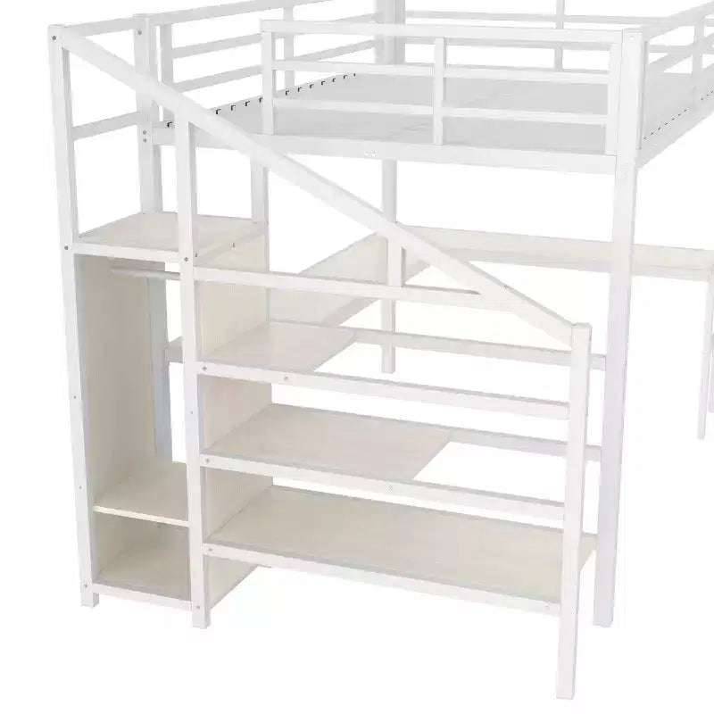 Lit mezzanine Bellemave Queen avec LED, bureau en L et port USB, lit mezzanine en métal avec armoire et étagère réglable pour enfants, adolescents et adultes