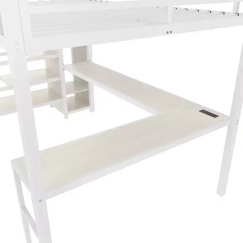 Lit mezzanine Bellemave Queen avec LED, bureau en L et port USB, lit mezzanine en métal avec armoire et étagère réglable pour enfants, adolescents et adultes