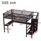 Lit mezzanine Bellemave Queen avec LED, bureau en L et port USB, lit mezzanine en métal avec armoire et étagère réglable pour enfants, adolescents et adultes