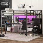 Lit mezzanine Bellemave Queen avec LED, bureau en L et port USB, lit mezzanine en métal avec armoire et étagère réglable pour enfants, adolescents et adultes