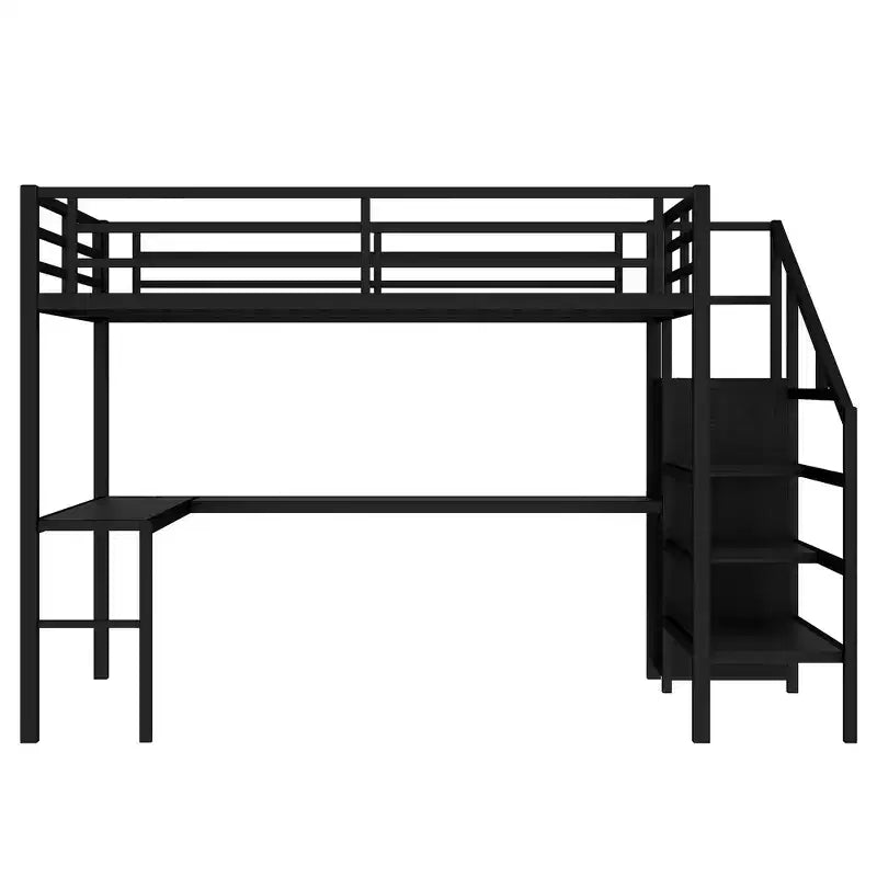 Lit mezzanine Bellemave Queen avec LED, bureau en L et port USB, lit mezzanine en métal avec armoire et étagère réglable pour enfants, adolescents et adultes