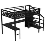 Lit mezzanine Bellemave Queen avec LED, bureau en L et port USB, lit mezzanine en métal avec armoire et étagère réglable pour enfants, adolescents et adultes