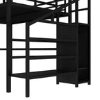 Lit mezzanine Bellemave Queen avec LED, bureau en L et port USB, lit mezzanine en métal avec armoire et étagère réglable pour enfants, adolescents et adultes