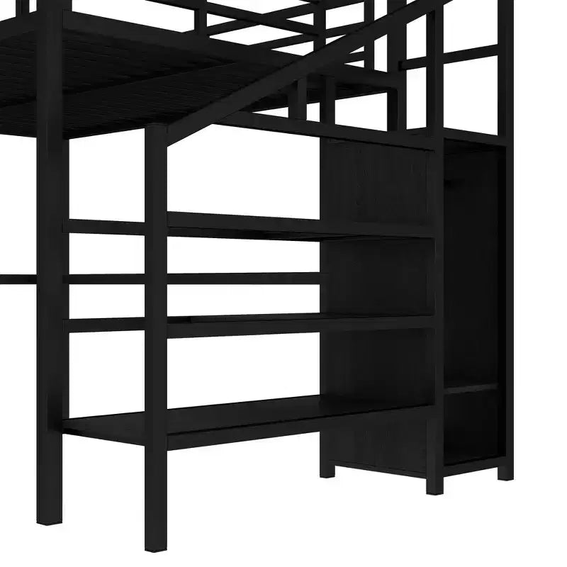 Lit mezzanine Bellemave Queen avec LED, bureau en L et port USB, lit mezzanine en métal avec armoire et étagère réglable pour enfants, adolescents et adultes