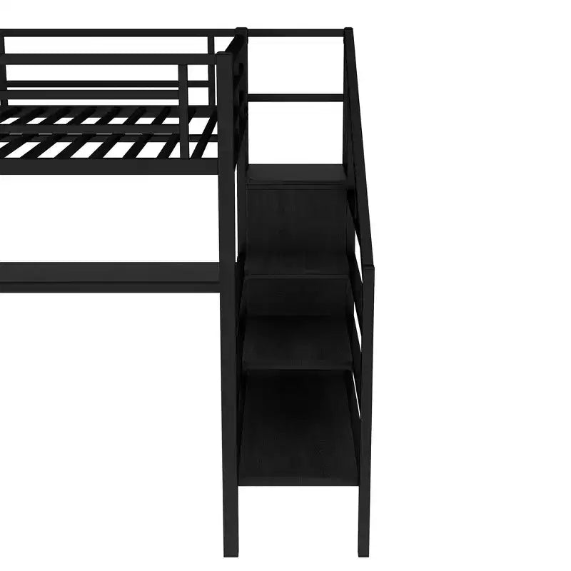 Lit mezzanine Bellemave Queen avec LED, bureau en L et port USB, lit mezzanine en métal avec armoire et étagère réglable pour enfants, adolescents et adultes