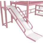 Lit mezzanine Bellemave House avec toboggan et escalier de rangement, Cadre de lit mezzanine maison en métal pour enfants et adolescents