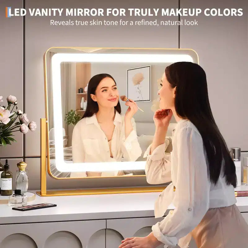 Miroir de courtoisie rond doré 19,6x15,7, rotation à 360° pour chambre/coiffeuse
