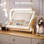 Miroir de courtoisie rond doré 19,6x15,7, rotation à 360° pour chambre/coiffeuse