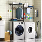 Étagères de rangement au-dessus de la machine à laver et du sèche-linge, séchoir à linge avec panier en fil métallique et crochet latéral, étagère de rangement à 4 niveaux pour buanderie