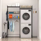 Étagères de rangement au-dessus de la machine à laver et du sèche-linge, séchoir à linge avec panier en fil métallique et crochet latéral, étagère de rangement à 4 niveaux pour buanderie