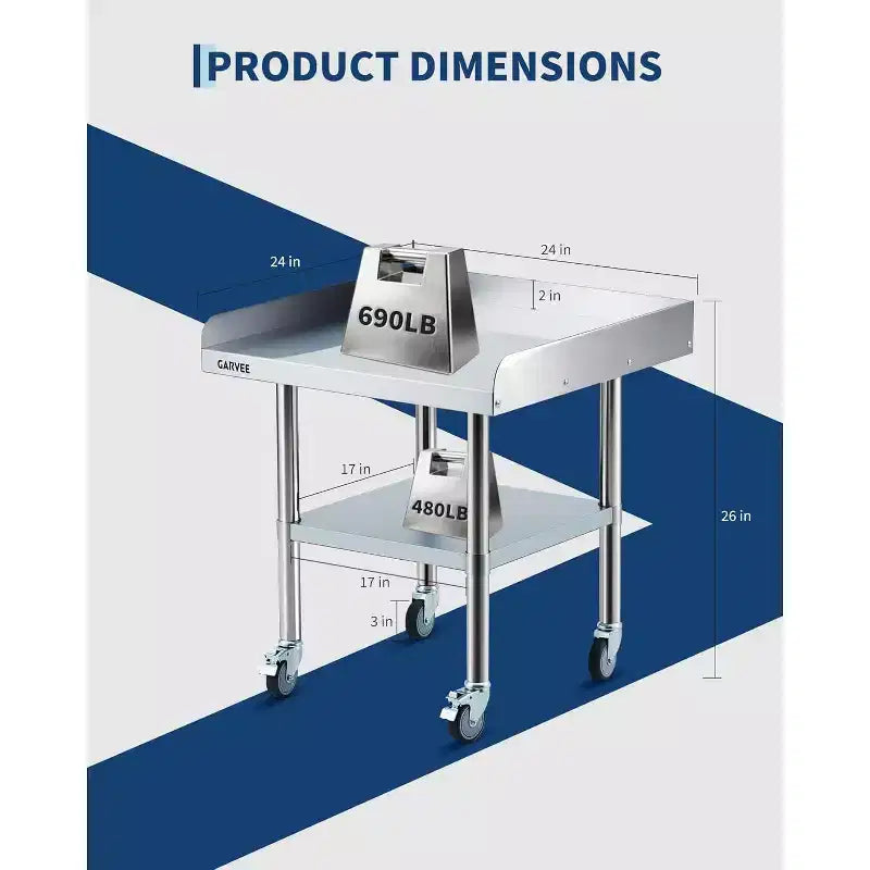 Table de préparation et de travail en acier inoxydable avec roulettes, table de cuisine commerciale en métal robuste avec étagère inférieure réglable pour restaurant
