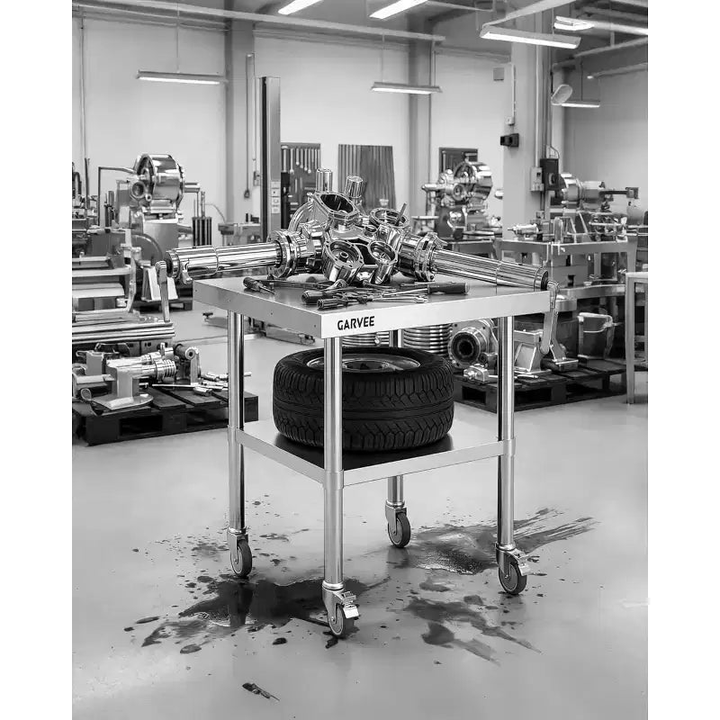 Table de préparation et de travail en acier inoxydable avec roulettes, table de cuisine commerciale en métal robuste avec étagère inférieure réglable pour restaurant