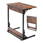 VEVOR C Table, Folding C Shaped End Table with Metal Frame & Adjustable Feet, Foldable C Shaped Side Table for Living Room Bedroom Office,Brown+Black