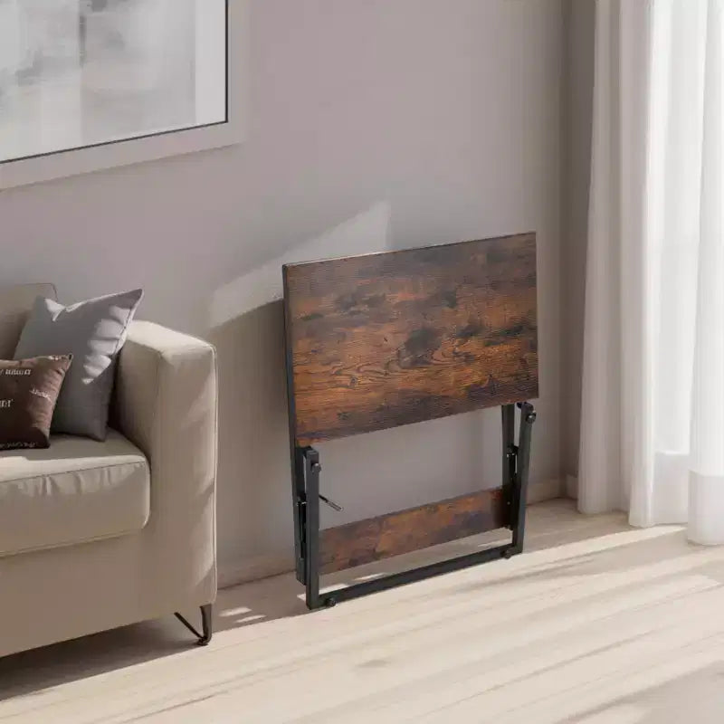 Table d'appoint en C VEVOR, Table d'appoint pliable en forme de C avec cadre en métal et pieds réglables, Table d'appoint pliable en forme de C pour salon, chambre, bureau, marron+noir