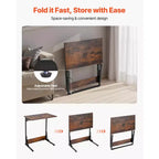 Table d'appoint en C VEVOR, Table d'appoint pliable en forme de C avec cadre en métal et pieds réglables, Table d'appoint pliable en forme de C pour salon, chambre, bureau, marron+noir