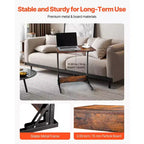 Table d'appoint en C VEVOR, Table d'appoint pliable en forme de C avec cadre en métal et pieds réglables, Table d'appoint pliable en forme de C pour salon, chambre, bureau, marron+noir