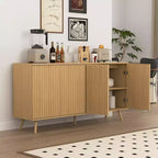 JVNOXK Buffet moderne 4 portes en bois Étagères réglables Espace de rangement étendu Convient aux salons et cuisines Naturel