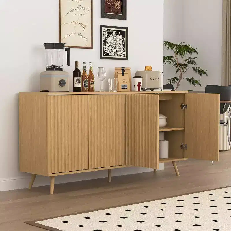 JVNOXK Buffet moderne 4 portes en bois Étagères réglables Espace de rangement étendu Convient aux salons et cuisines Naturel