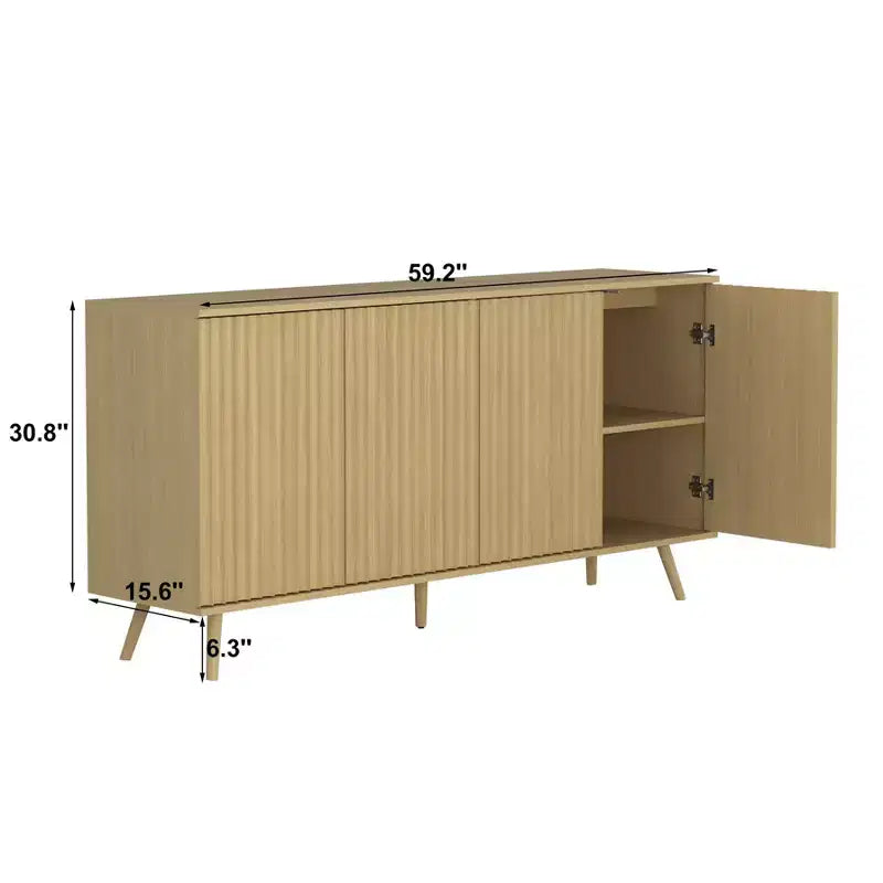 JVNOXK Buffet moderne 4 portes en bois Étagères réglables Espace de rangement étendu Convient aux salons et cuisines Naturel