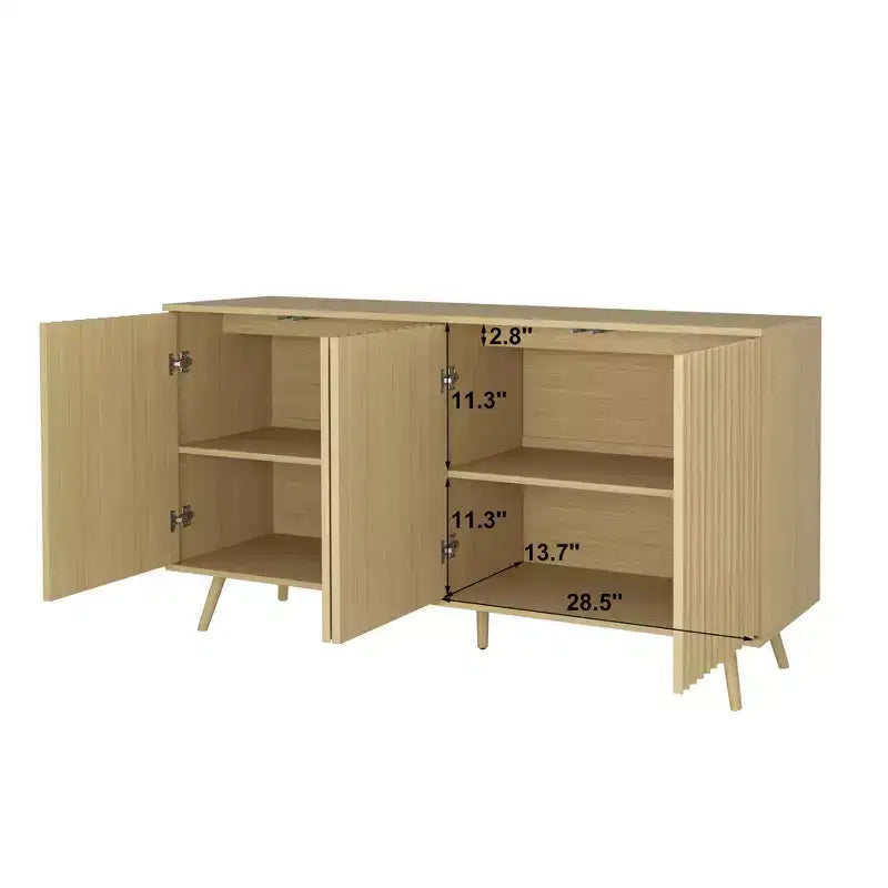 JVNOXK Buffet moderne 4 portes en bois Étagères réglables Espace de rangement étendu Convient aux salons et cuisines Naturel