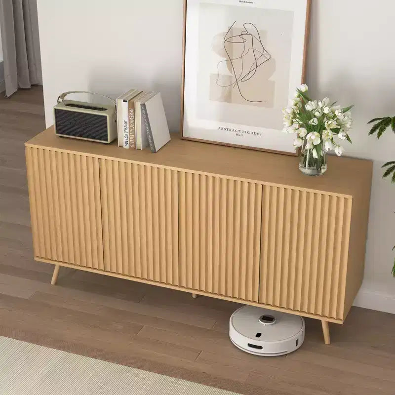 JVNOXK Buffet moderne 4 portes en bois Étagères réglables Espace de rangement étendu Convient aux salons et cuisines Naturel