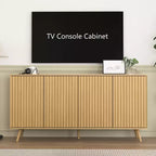 JVNOXK Buffet moderne 4 portes en bois Étagères réglables Espace de rangement étendu Convient aux salons et cuisines Naturel