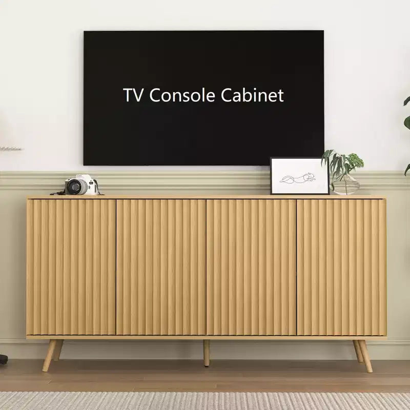 JVNOXK Buffet moderne 4 portes en bois Étagères réglables Espace de rangement étendu Convient aux salons et cuisines Naturel