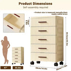 Chariot de rangement à roulettes à 5 tiroirs, Organisateur en plastique crème pour chambre, salon, chambre d'enfant, bureau, cuisine