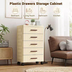 Chariot de rangement à roulettes à 5 tiroirs, Organisateur en plastique crème pour chambre, salon, chambre d'enfant, bureau, cuisine