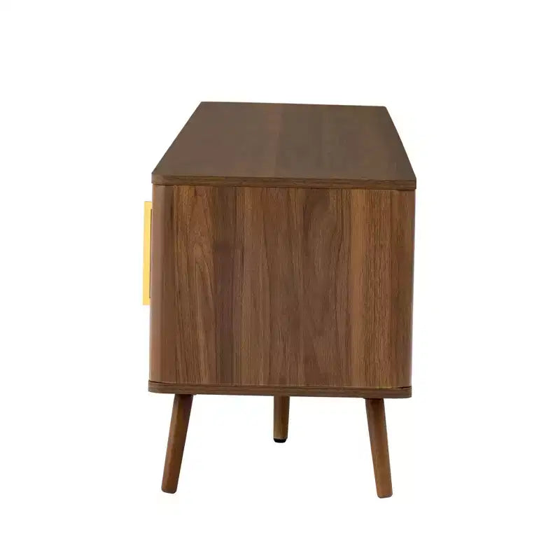 Meuble TV de 78 po pour téléviseurs jusqu'à 85 po, Console TV Moderne, Console Multimédia Canelée, Meuble TV Noyer, Centre de Divertissement Multimédia avec Porte à Fermeture Douce - ModernLuxe