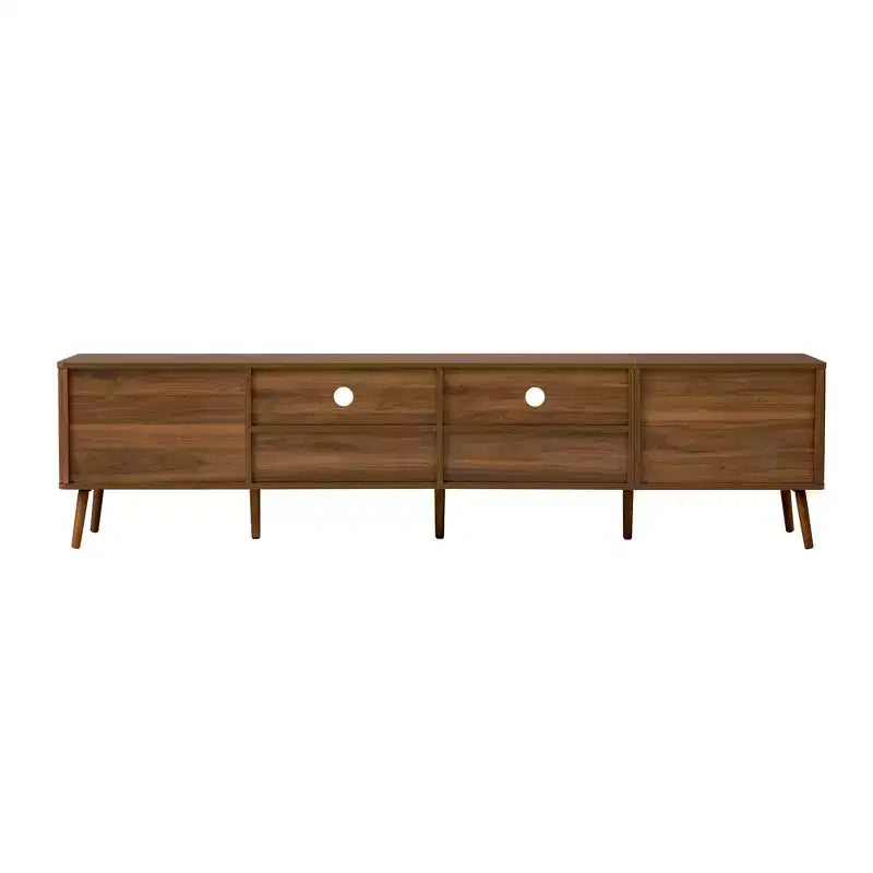 Meuble TV de 78 po pour téléviseurs jusqu'à 85 po, Console TV Moderne, Console Multimédia Canelée, Meuble TV Noyer, Centre de Divertissement Multimédia avec Porte à Fermeture Douce - ModernLuxe