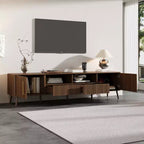 Meuble TV de 78 po pour téléviseurs jusqu'à 85 po, Console TV Moderne, Console Multimédia Canelée, Meuble TV Noyer, Centre de Divertissement Multimédia avec Porte à Fermeture Douce - ModernLuxe