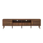 Meuble TV de 78 po pour téléviseurs jusqu'à 85 po, Console TV Moderne, Console Multimédia Canelée, Meuble TV Noyer, Centre de Divertissement Multimédia avec Porte à Fermeture Douce - ModernLuxe