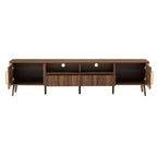Meuble TV de 78 po pour téléviseurs jusqu'à 85 po, Console TV Moderne, Console Multimédia Canelée, Meuble TV Noyer, Centre de Divertissement Multimédia avec Porte à Fermeture Douce - ModernLuxe