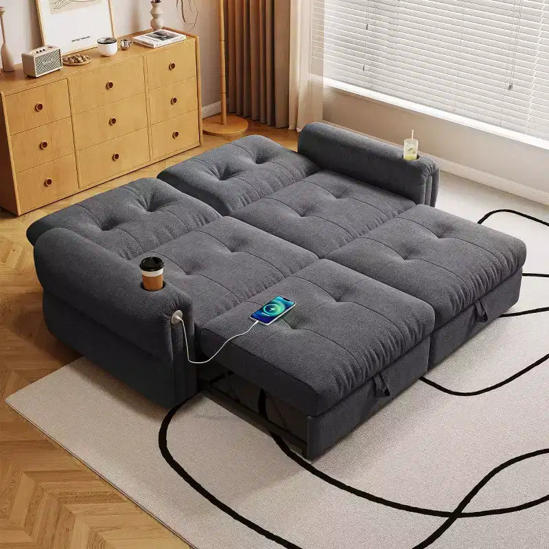 Canapé-lit convertible 2-en-1 moderne avec dossier rabattable, canapé-lit escamotable en flanelle douce pour salon ou chambre d'amis - Panipeachy