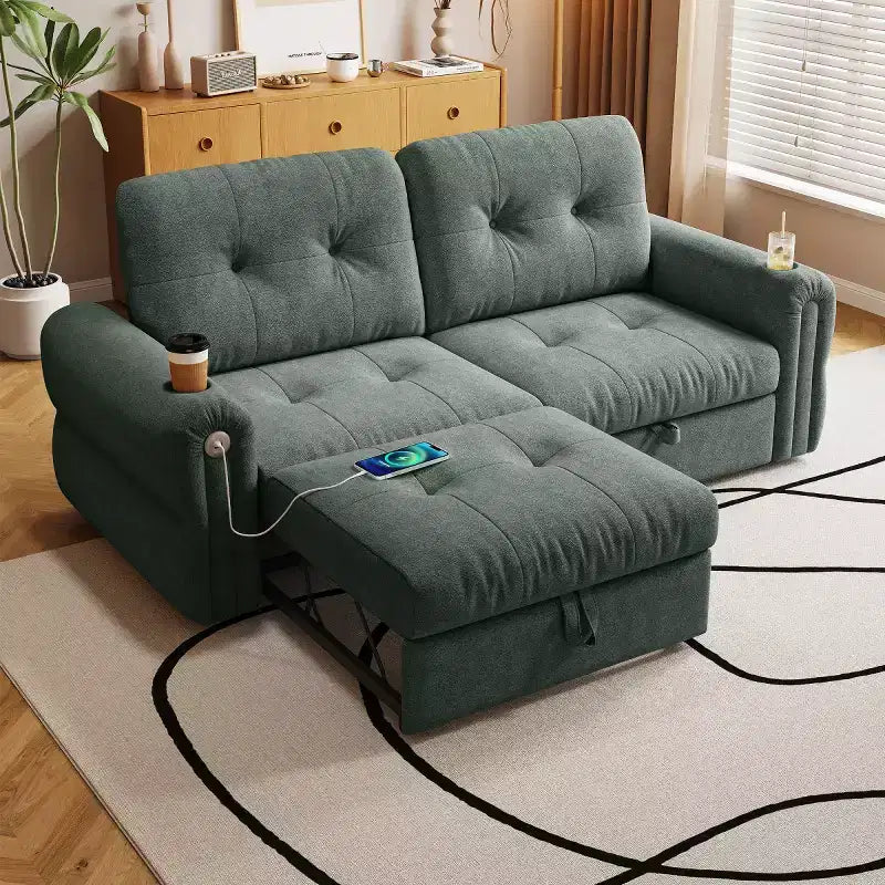 Canapé-lit convertible 2-en-1 moderne avec dossier rabattable, canapé-lit escamotable en flanelle douce pour salon ou chambre d'amis - Panipeachy