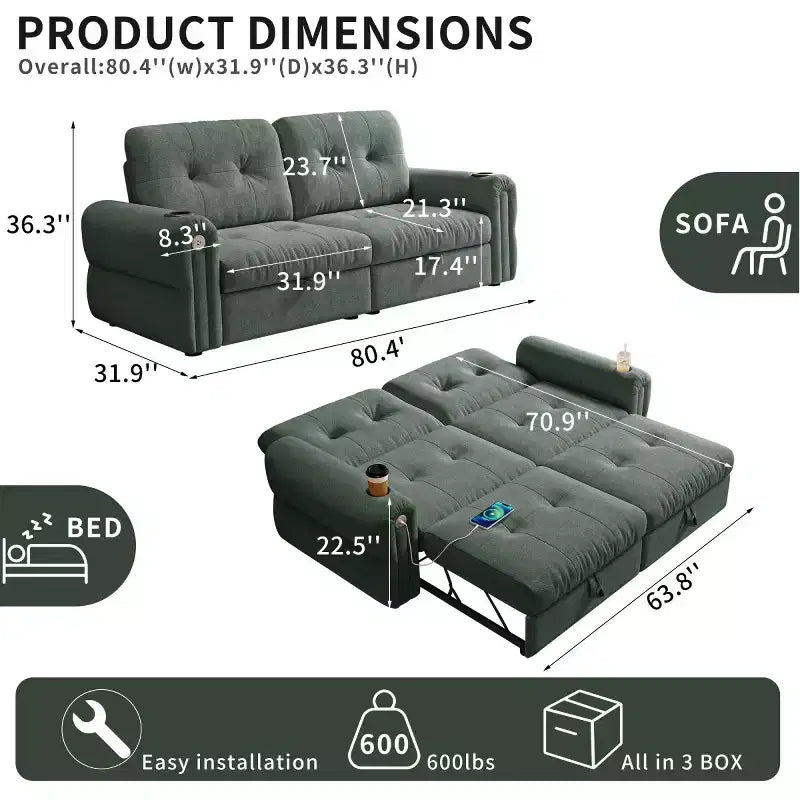 Canapé-lit convertible 2-en-1 moderne avec dossier rabattable, canapé-lit escamotable en flanelle douce pour salon ou chambre d'amis - Panipeachy