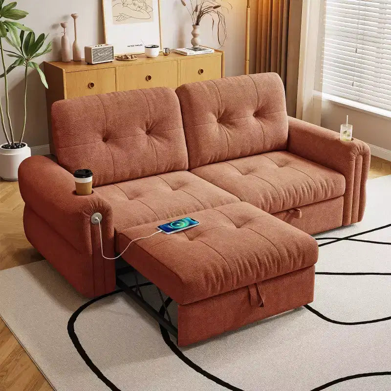 Canapé-lit convertible 2-en-1 moderne avec dossier rabattable, canapé-lit escamotable en flanelle douce pour salon ou chambre d'amis - Panipeachy