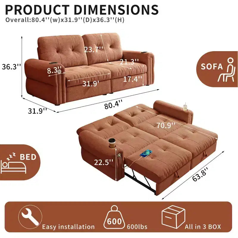 Canapé-lit convertible 2-en-1 moderne avec dossier rabattable, canapé-lit escamotable en flanelle douce pour salon ou chambre d'amis - Panipeachy