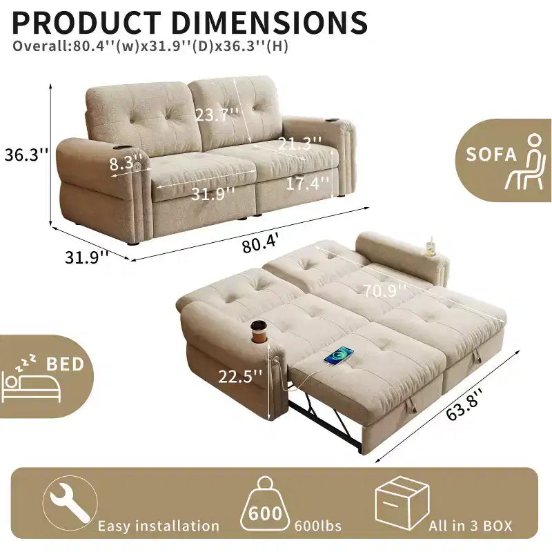 Canapé-lit convertible 2-en-1 moderne avec dossier rabattable, canapé-lit escamotable en flanelle douce pour salon ou chambre d'amis - Panipeachy