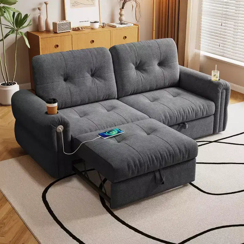 Canapé-lit convertible 2-en-1 moderne avec dossier rabattable, canapé-lit escamotable en flanelle douce pour salon ou chambre d'amis - Panipeachy