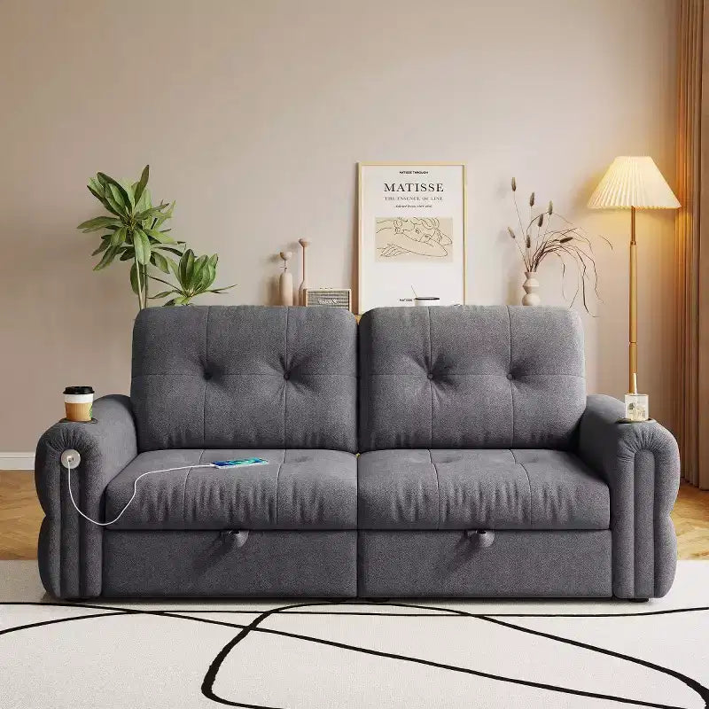Canapé-lit convertible 2-en-1 moderne avec dossier rabattable, canapé-lit escamotable en flanelle douce pour salon ou chambre d'amis - Panipeachy