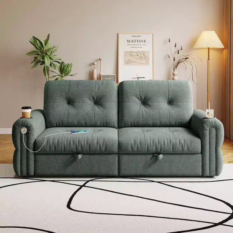 Canapé-lit convertible 2-en-1 moderne avec dossier rabattable, canapé-lit escamotable en flanelle douce pour salon ou chambre d'amis - Panipeachy